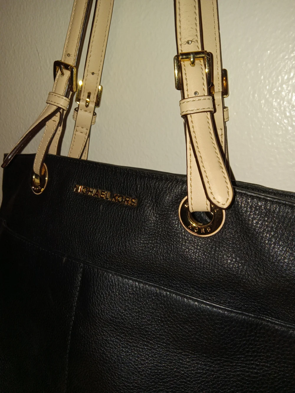 Michael Kors Black Leather Tote with Cream Straps